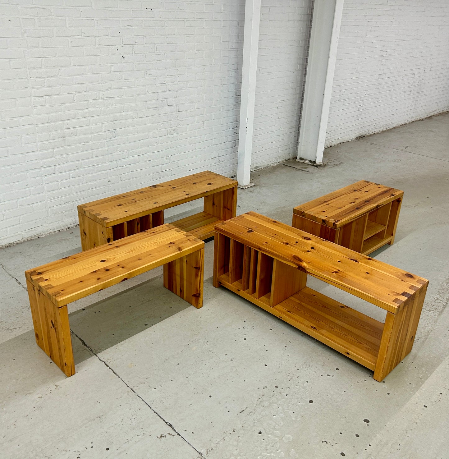 4 x vintage Aksel Kjersgaard pine wood storage benches