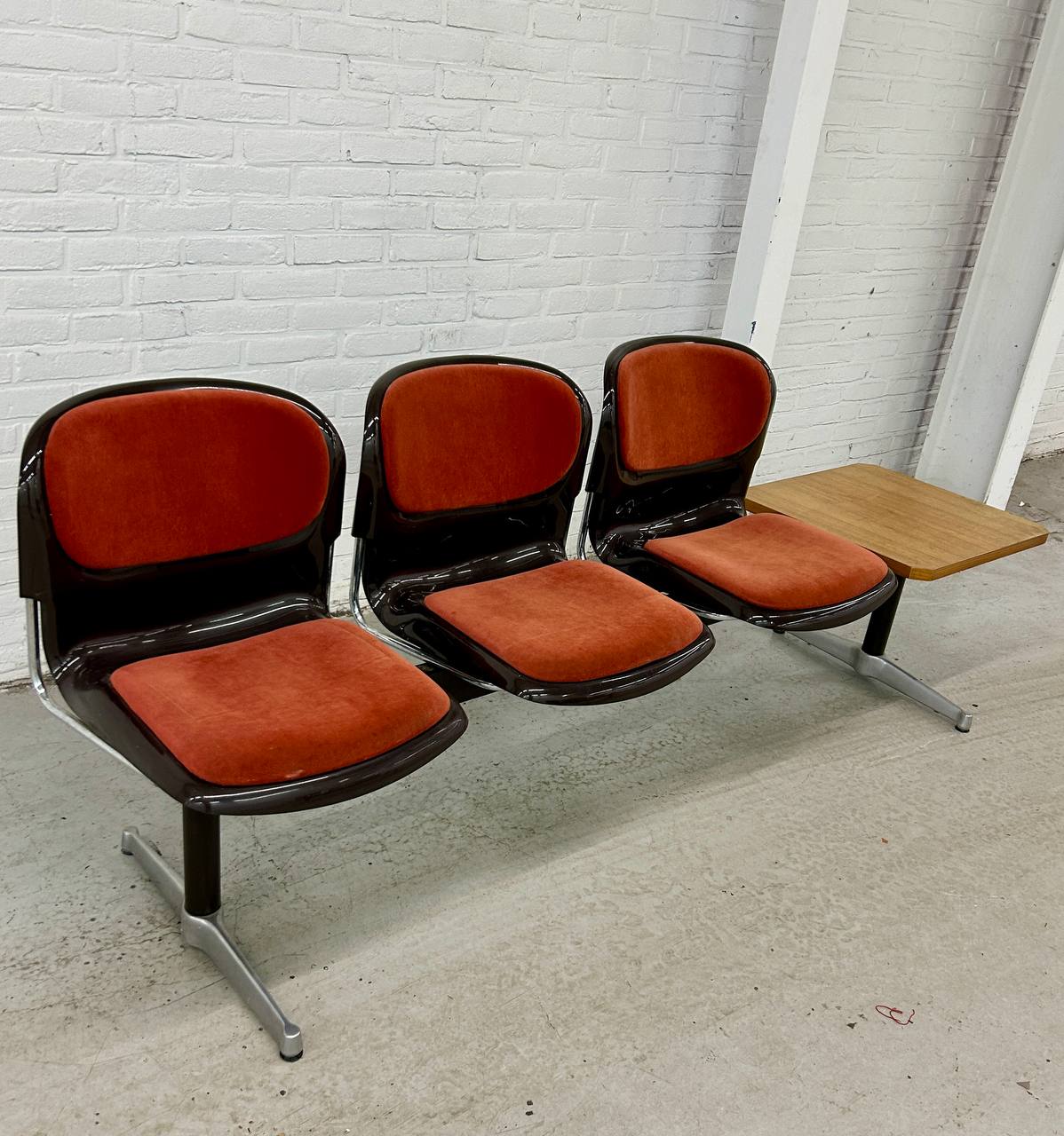 Vintage 3-zits wachtkamerbank Drabert Stahlmöbel 1970
