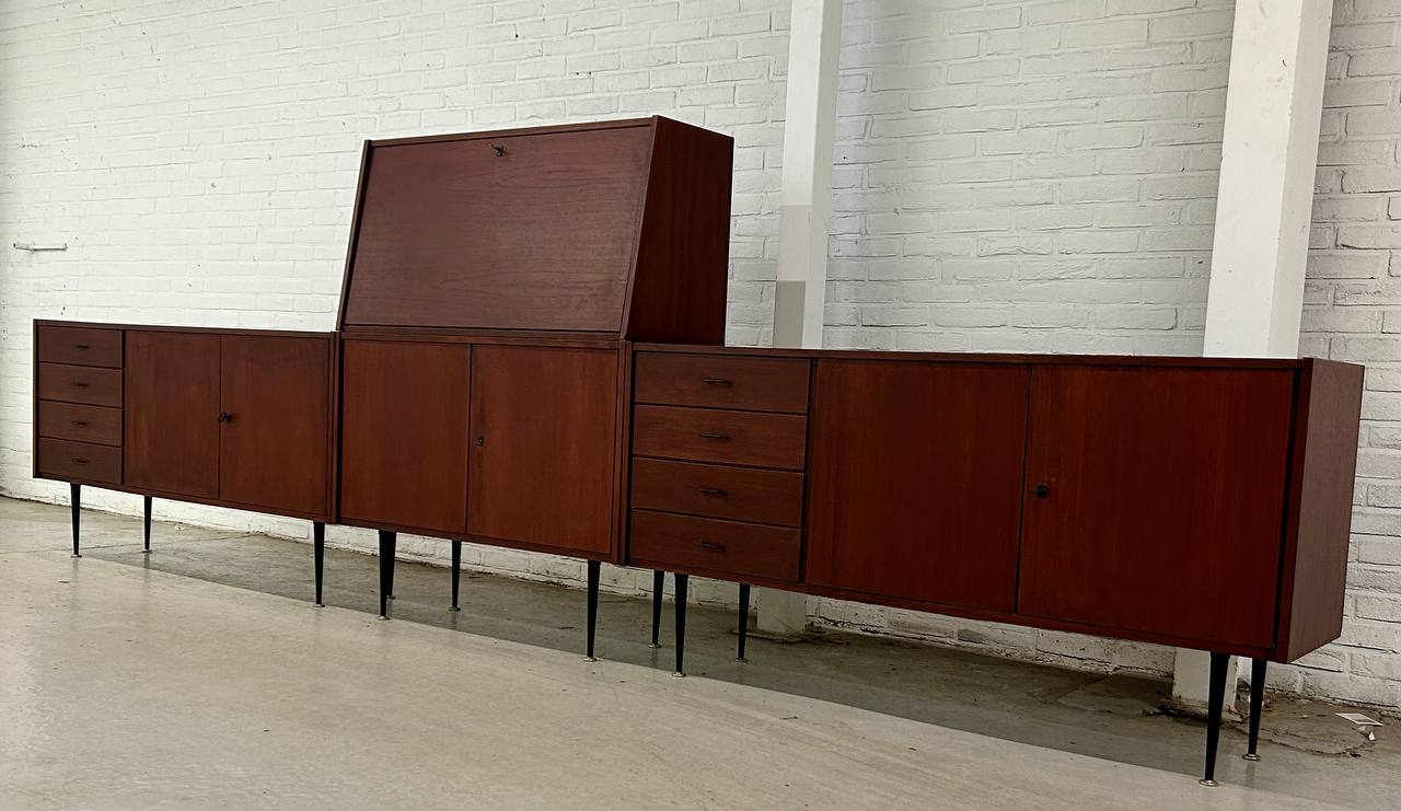 Vintage XXL 4-delig modulaire wandkast, sideboard